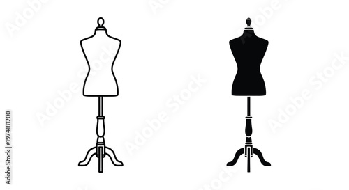Two dress forms one white outline and one black a striking silhouette
