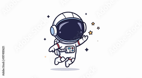 Cute Cartoon Astronaut Floating in Space with Sparkling Stars.