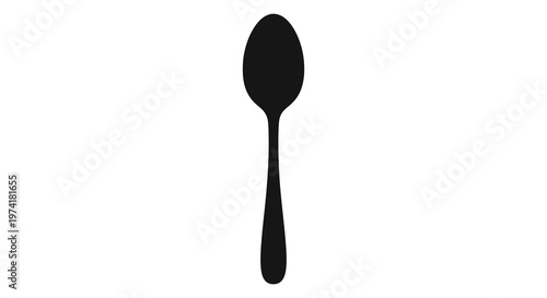 A simple dark spoon is prominently displayed against a white background silhouette