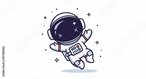 Cute Cartoon Astronaut Floating in Space with Sparkling Stars.