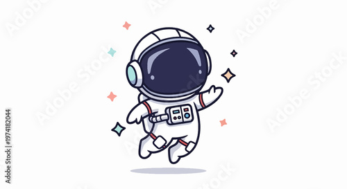Cute Cartoon Astronaut Floating in Space with Sparkling Stars.