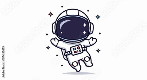 Cute Cartoon Astronaut Floating in Space with Sparkling Stars.