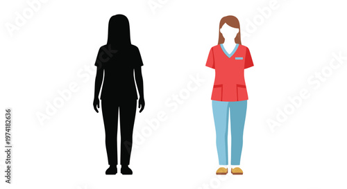 Nurse illustration with a contrasting black figure and vibrant color silhouette
