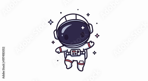 Cute Cartoon Astronaut Floating in Space with Sparkling Stars.