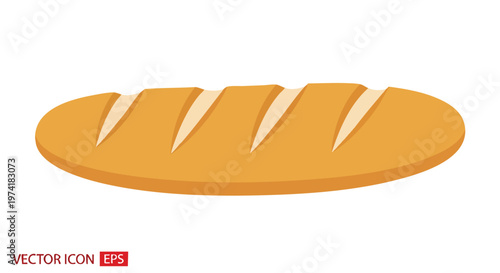 A cartoon-style depiction of a long, golden-brown loaf of bread. Its surface features four light-colored diagonal cuts