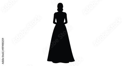 Elegant woman in long dress facing forward dramatic black silhouette
