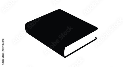 A simple black outline of a closed book against a white background silhouette