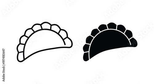 Two empanada pastries depicted in a simple black and white silhouette