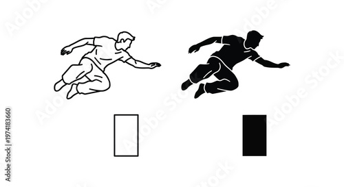 Two running men depicted in contrasting black and white a striking silhouette