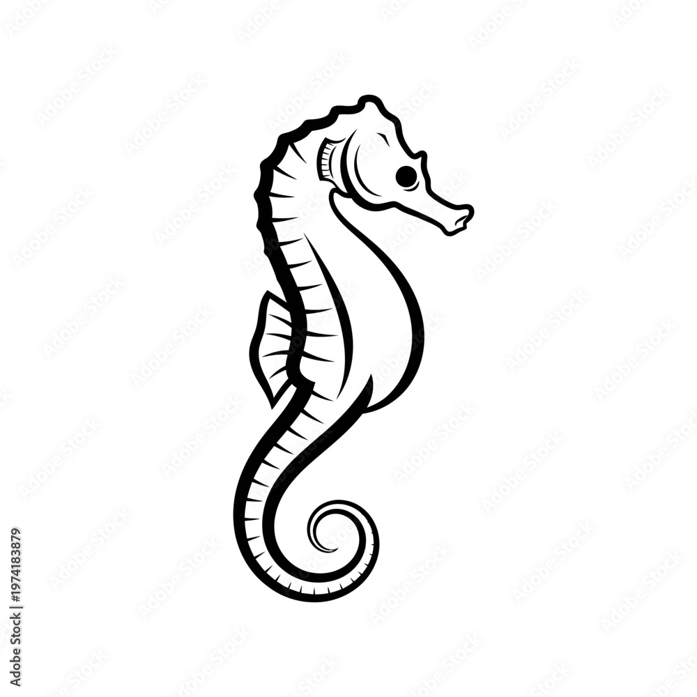 Fototapeta premium Seahorse side view black and white.