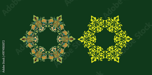 Colorful Hexagonal Islamic Floral Frames with Intricate Geometric Patterns