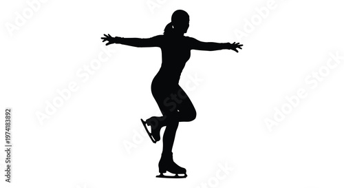 Figure skater in dynamic pose arms outstretched isolated on white silhouette