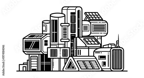 Modern futuristic city buildings architecture.