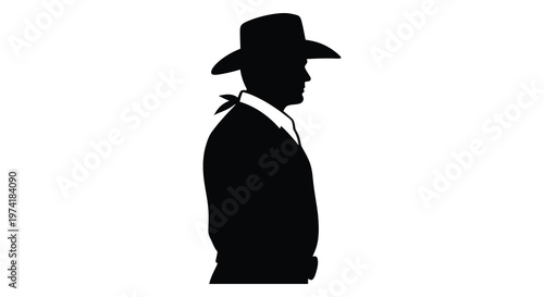 A striking black silhouette of a cowboy with a bandana profile view silhouette