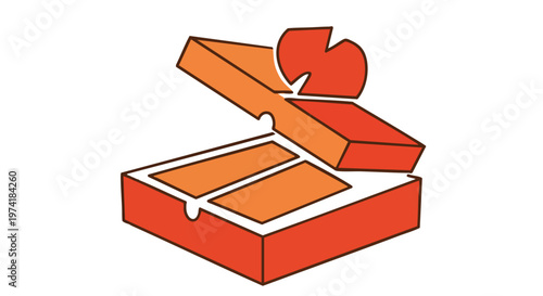 An open stylized gift box with a partially detached lid. The inside shows three rectangular sections in a lighter hue. A white background
