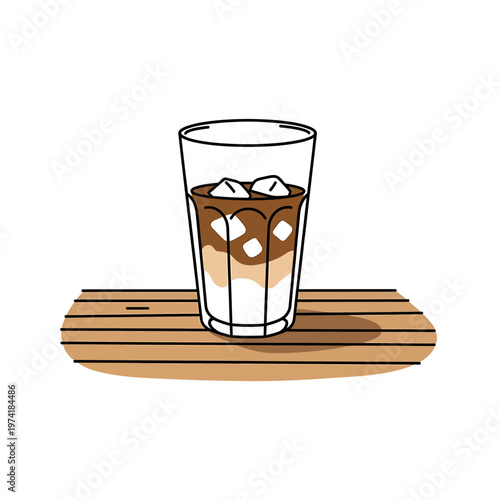 Iced Coffee Delight: A refreshing iced coffee is in clear glass, ready to tantalize taste buds with its blend of rich coffee, creamy milk, and cool ice cubes. 