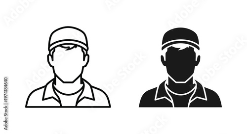 Two headshots of men wearing caps one outlined one a dark silhouette
