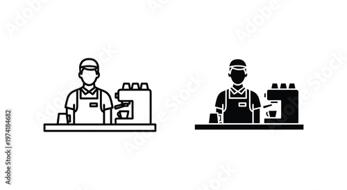 Barista preparing coffee behind counter depicted in a bold silhouette