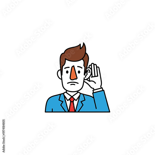 Attentive Listening: A focused businessman, hand cupped to his ear, embodying active and engaged listening, and conveying a sense of attentive presence and commitment.