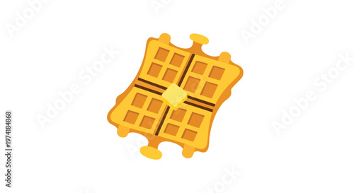 A cartoon waffle with butter on top. It is yellow and square with a grid pattern. There are rounded edges and drips
