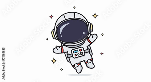 Cute Cartoon Astronaut Floating in Space with Sparkling Stars.