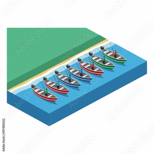 Colorful illustration of boats on water.