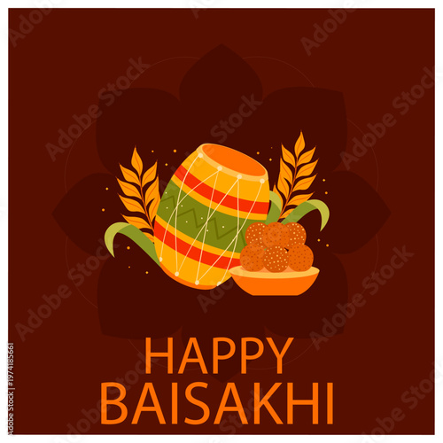 Colorful Baisakhi festival celebration with people in traditional Punjabi attire performing bhangra and gidda dances, capturing the joy of harvest season and cultural unity.