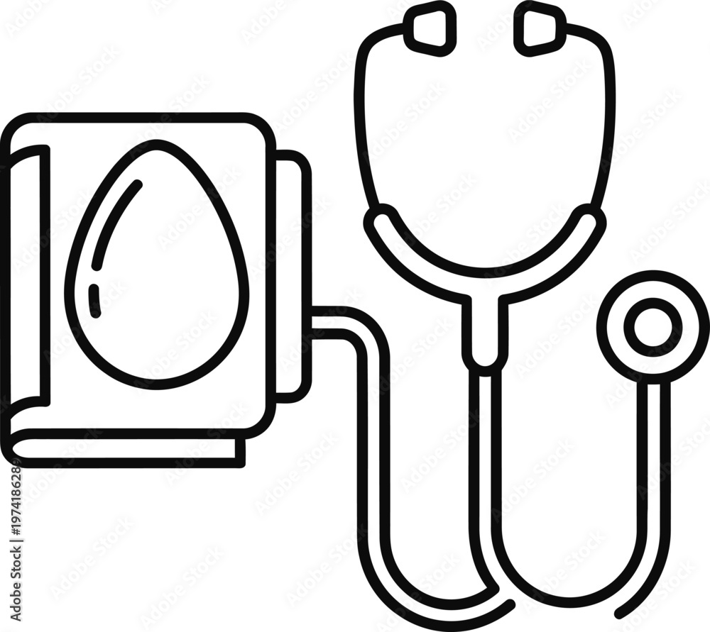 Fototapeta premium Medical, healthcare icons, stethoscope, blood bag, line art