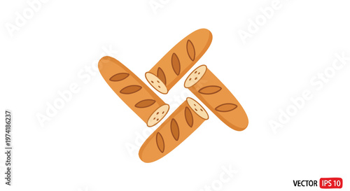 A stylized illustration features four pieces of bread arranged like a pinwheel on a white background, inviting a focus on food and design