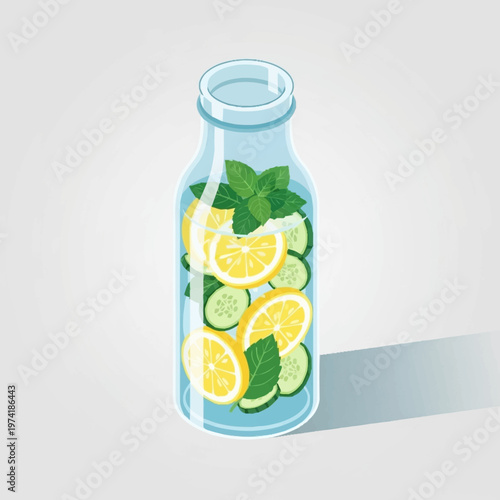 Infused water with cucumber and lemon slices.