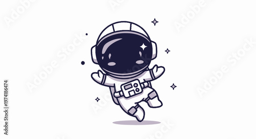 Cute Cartoon Astronaut Floating in Space with Sparkling Stars.