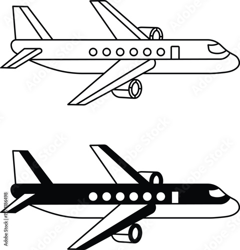 Commercial Passenger Airplane Icon Set