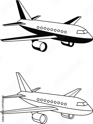 Commercial Passenger Airplane: Outline and Solid Illustration
