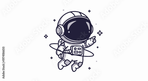 Cute Cartoon Astronaut Floating in Space with Sparkling Stars.