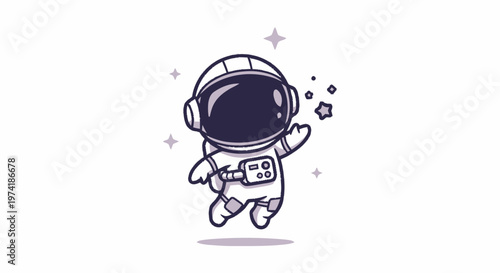 Cute Cartoon Astronaut Floating in Space with Sparkling Stars.