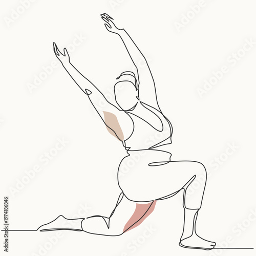 One continuous line art of Overweight woman doing yoga exercises