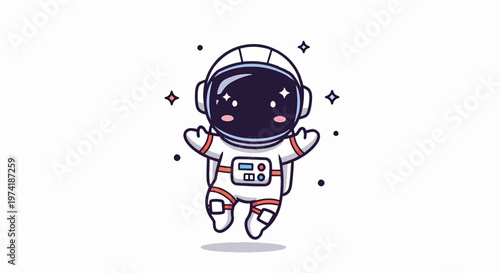 Cute Cartoon Astronaut Floating in Space with Starry Background.