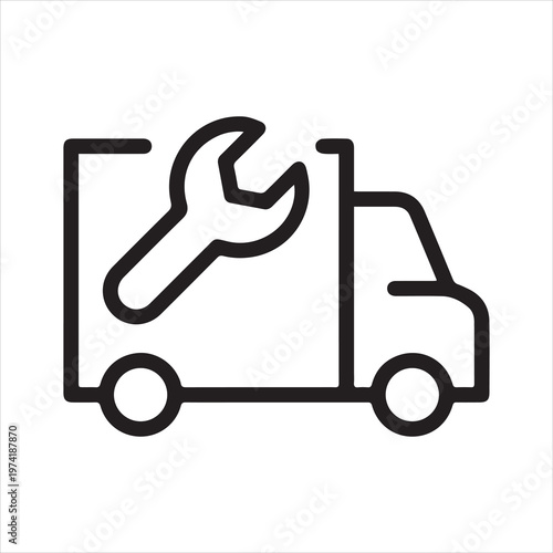 Truck repair linear icon. Depicts service, maintenance, transport repair, or roadside assistance. Editable stroke.