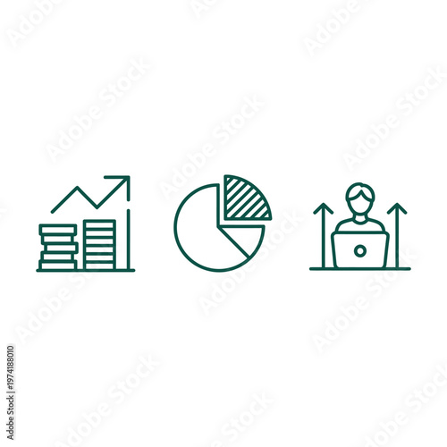 Minimal Line Icons Set Showing Capital Flow, Data Diagram and Business Growth