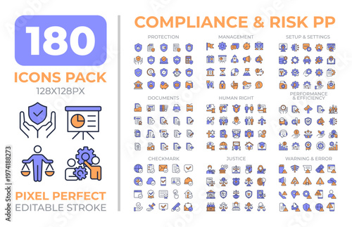 Compliance and risk colorful icons set collection. Privacy protection technology. Digital data security mega pack of flat line symbols, pixel perfect. Isolated vector illustrations. Editable stroke