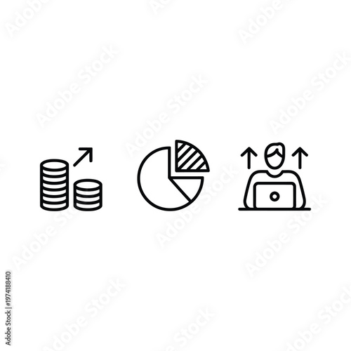 Simple Outline Icons for Financial Concepts Including Investment, Chart and Growth Trend