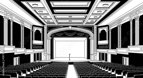 Theater with empty seats and stage.