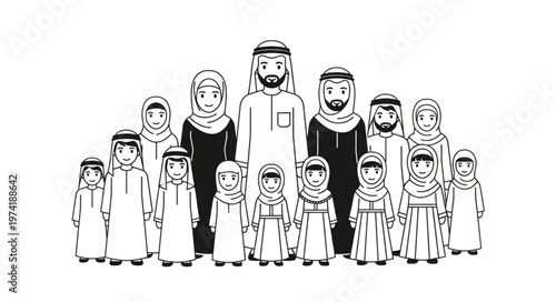 Family Portrait - A Diverse Group of Arab People in Traditional Attire.