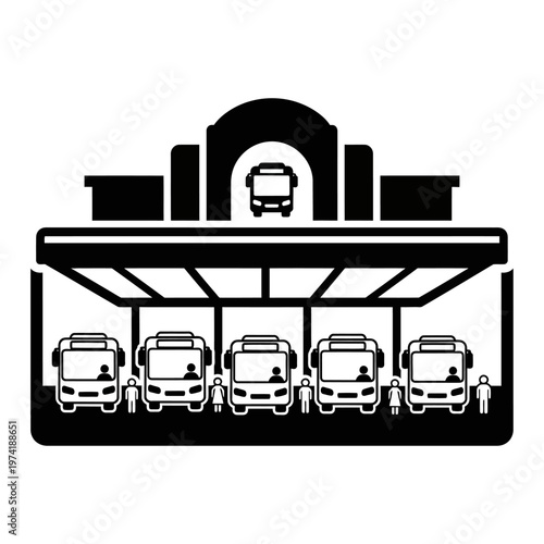 Vehicles parked at a bus station.