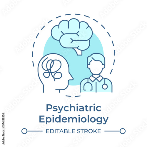 Psychiatric epidemiology soft blue concept icon. Public health, mental disorders. Psychiatrist worker. Round shape line illustration. Abstract idea. Graphic design. Easy to use in presentation