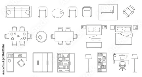 Architectural Furniture Plan Symbols - A Comprehensive Overhead View.