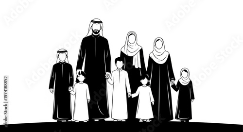 Family portrait in traditional attire, standing together in unity.