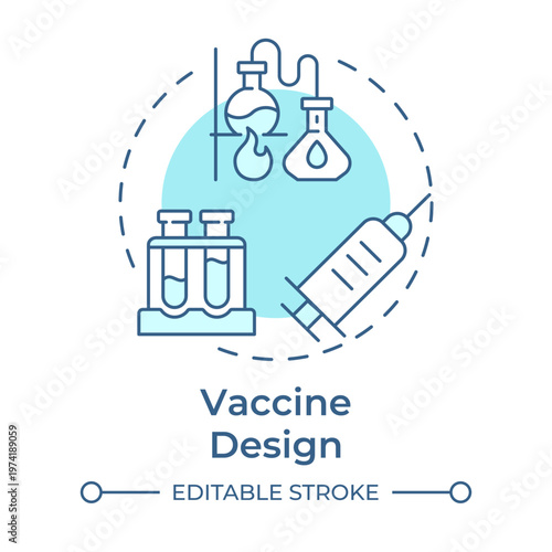 Vaccine design soft blue concept icon. Laboratory research, treatment development. Round shape line illustration. Abstract idea. Graphic design. Easy to use in presentation, booklet