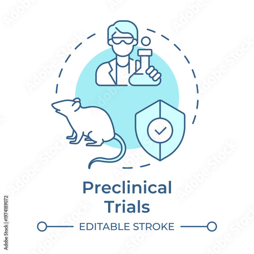 Preclinical trials soft blue concept icon. Treatment testing, regulatory compliance. Round shape line illustration. Abstract idea. Graphic design. Easy to use in presentation, booklet