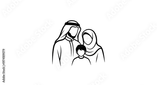 Family portrait of a Middle Eastern family in traditional attire.